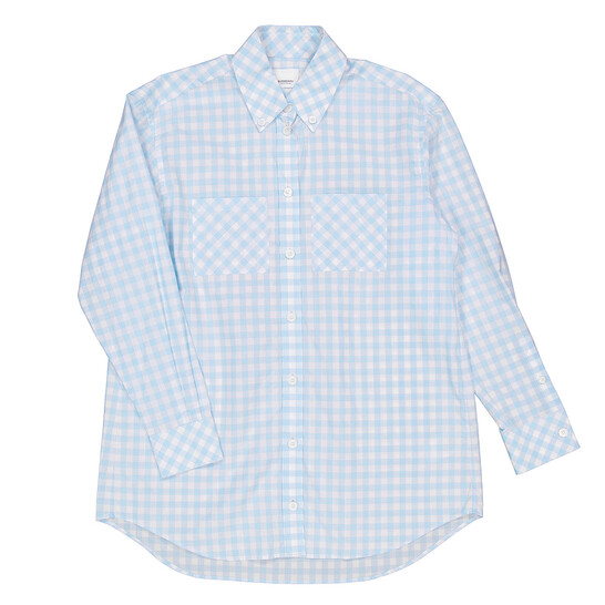 Burberry Ladies Pale Blue Pattern Gingham Cotton Poplin Shirt