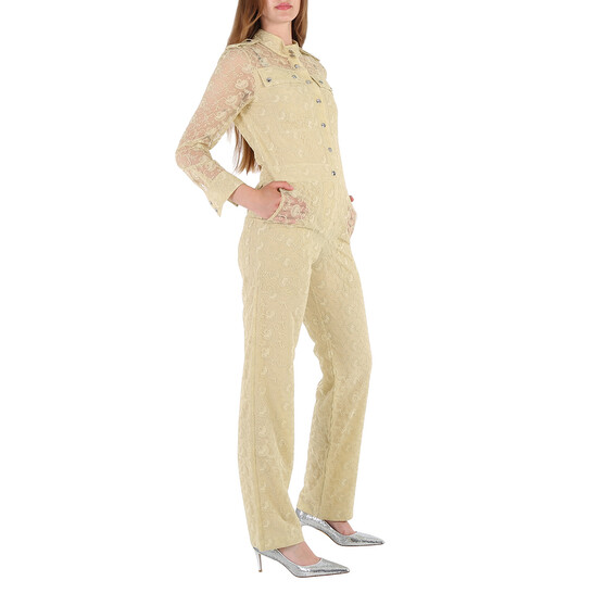 Burberry Ladies Pale Yellow Floral Lace Jumpsuit, Brand Size