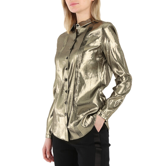 Burberry Ladies Pintuck Detail Silk Shirt, Brand Size 2 (US Size 0