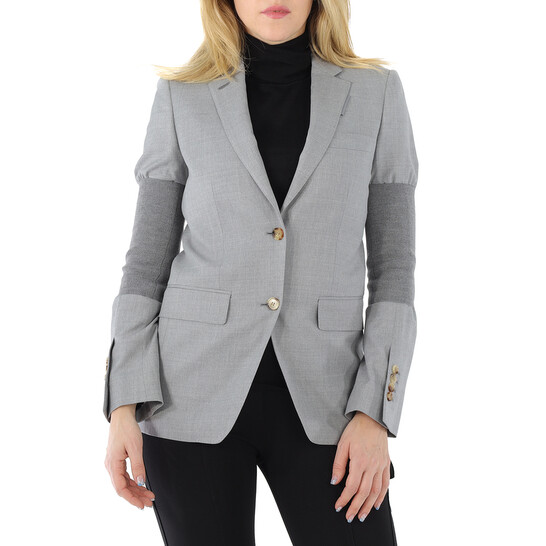 Burberry Ladies Ribbed-panel Single-breasted Wool Blazer