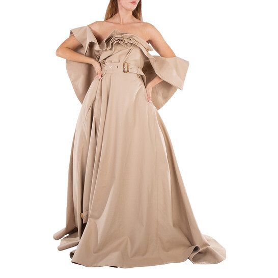 Burberry Ladies Soft Fawn Gabardine Belted Trench Gown Dress