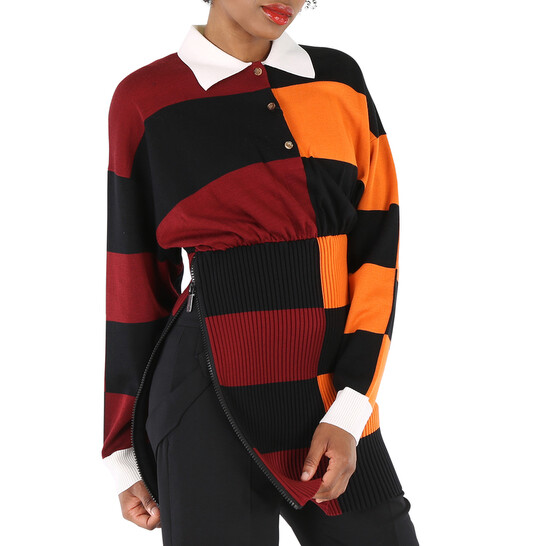 Burberry Ladies Stripe Polo Size Zip Mini Dress in Bright Orange