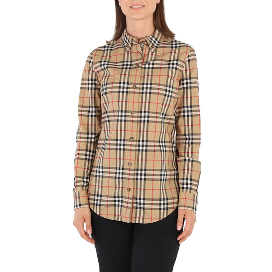 Burberry Ladies Vintage Check Stretch Cotton Button-down Collar Shirt ...