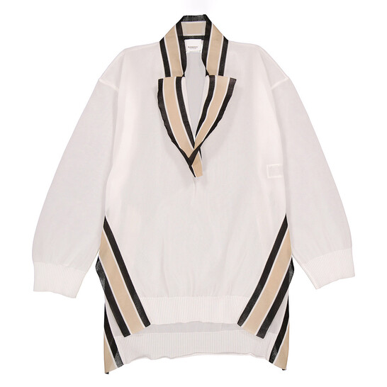 Burberry Ladies White Long-Sleeve Cricket Stripe Detail Knit