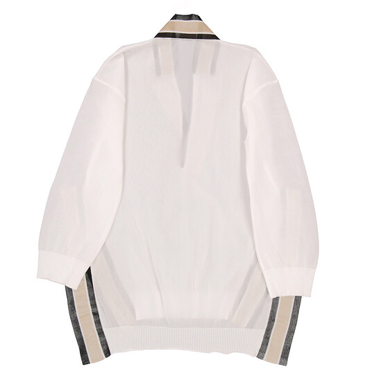 Burberry Ladies White Long-Sleeve Cricket Stripe Detail Knit