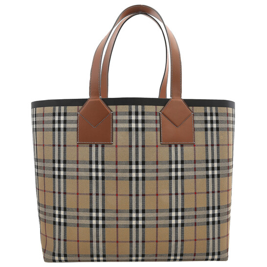 Burberry Large Check Cotton Canvas London Tote Bag - Briar