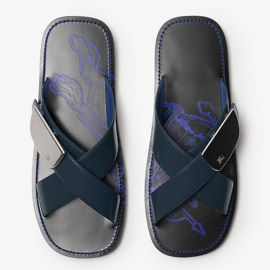 Burberry Leather Strip Shield Slides, Brand Size 39 ( US