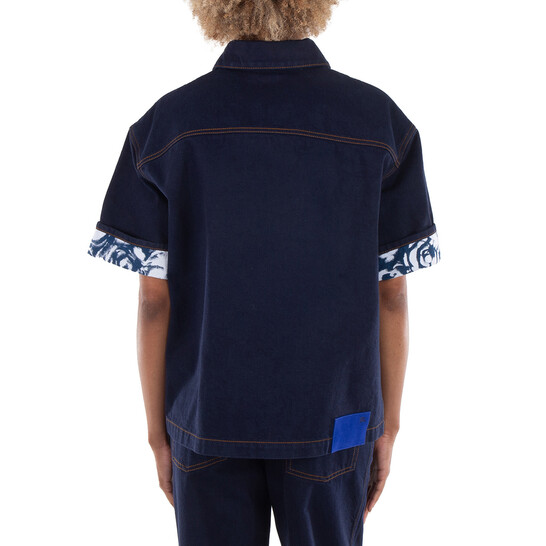 Burberry Logo-Patch Denim Cotton Shirt, Size Small 8080781