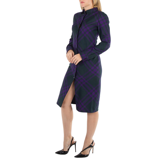 Burberry Long Sleeved Checked Wool Shirt Dress, Brand Size 2