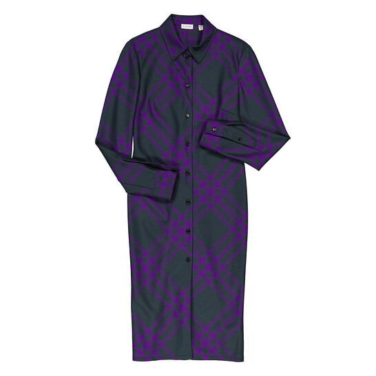 Burberry Long Sleeved Checked Wool Shirt Dress, Brand Size 2