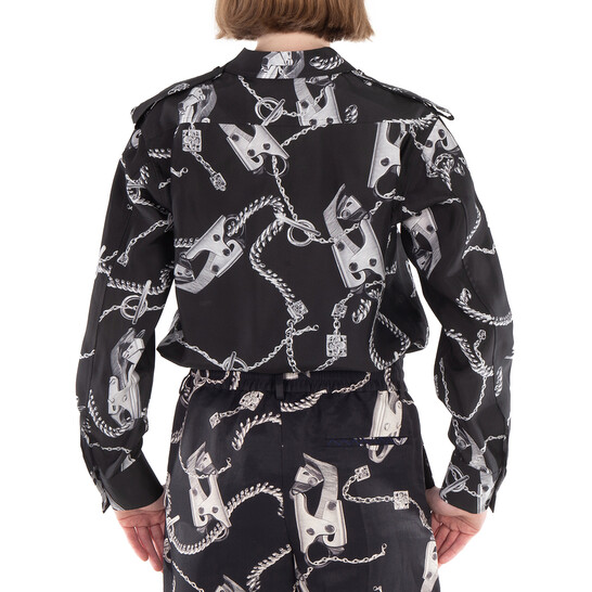 Burberry Long-Sleeve Knight Hardware Silk Shirt, Brand Size 8 (US