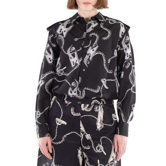 Burberry Long-Sleeve Knight Hardware Silk Shirt, Brand Size 8 (US