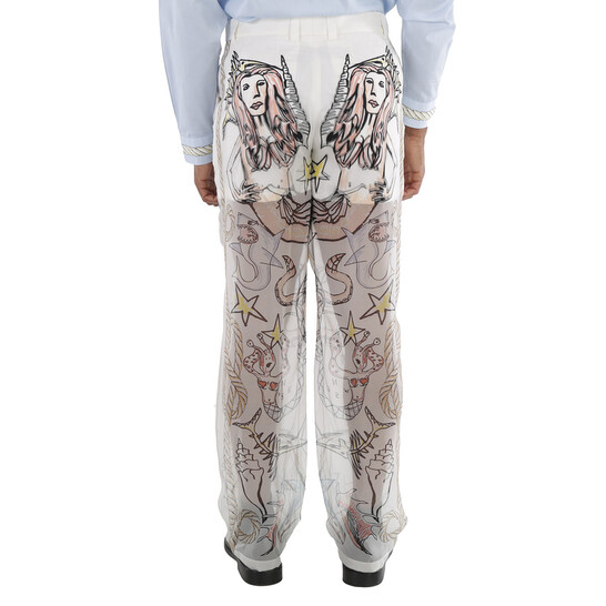 Burberry Marine Sketch Print Layered Silk Trousers, Size 44