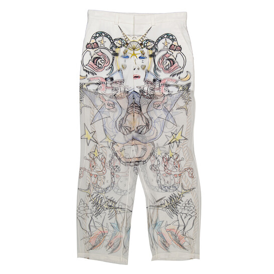 Burberry Marine Sketch Print Layered Silk Trousers, Size 44
