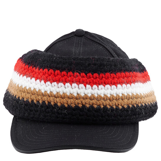 Burberry Black Camel Baseball Cap With Knit Headband, Size X