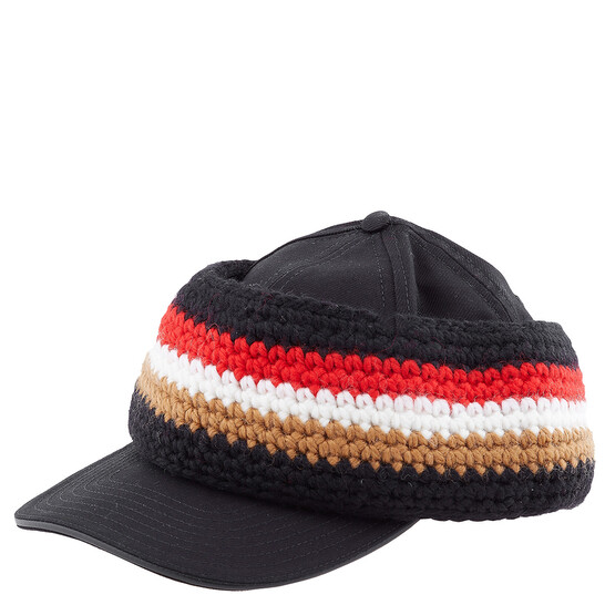 Burberry Black / Camel Baseball Cap With Knit Headband, Size X