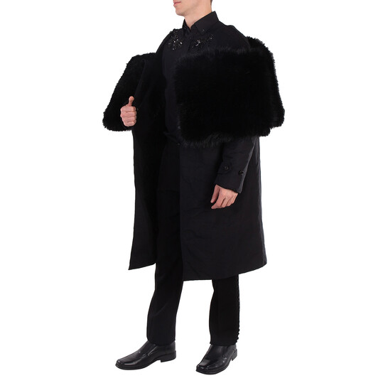 Burberry Men's Black Deconstructed Faux Fur Nylon Coat