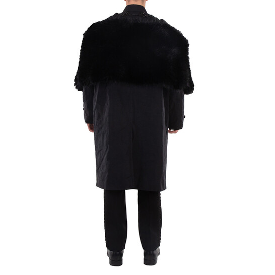 Burberry Men's Black Deconstructed Faux Fur Nylon Coat, Brand Size