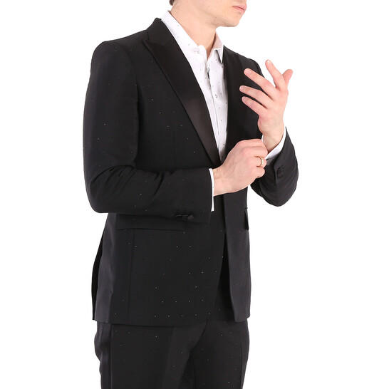 Burberry Men's Black English-fit Rhinestone Mohair And Wool
