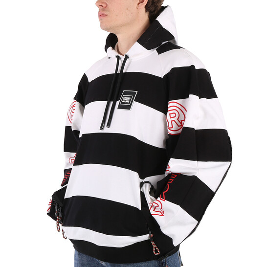 Burberry Men's Black Printed Logo Striped Hoodie, Size XXX