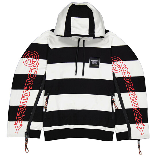 Burberry Men's Black Printed Logo Striped Hoodie, Size XXX