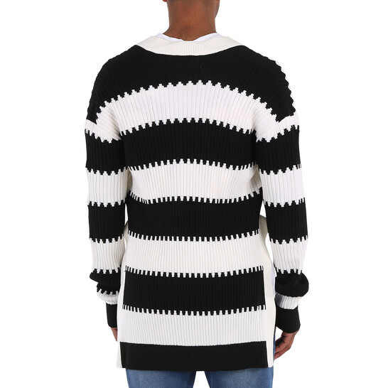 Burberry Men's Black Side-slit Striped Rib Knit Wool Sweater