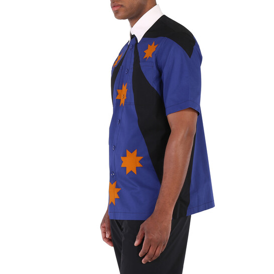 Burberry Men's Bright Navy Short-Sleeve Star Detail Shirt, Size X