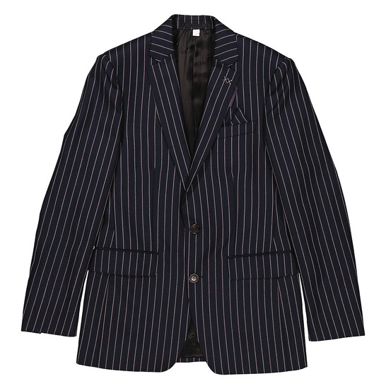 Burberry Men's Dark Navy And White Pinstripe Blazer, Brand Size 44