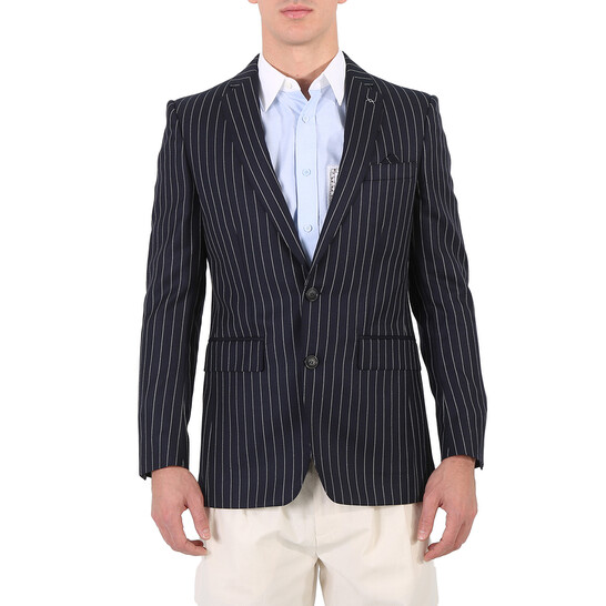 Burberry Men's Dark Navy And White Pinstripe Blazer, Brand Size 44