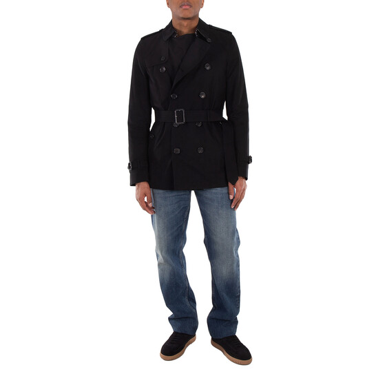 Burberry Men's Heritage Black Kensinton Short Trench, Brand