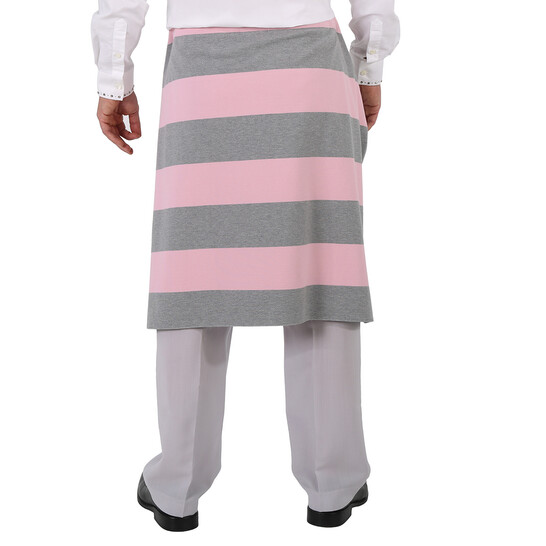 Burberry Men's Light Pebble Grey Striped Skirt Detail Mohair Wool