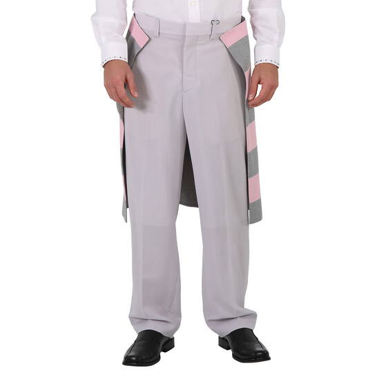 Burberry Men's Light Pebble Grey Striped Skirt Detail Mohair