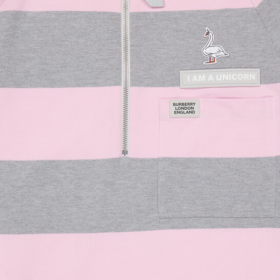 Burberry Men's Long-sleeved Zip Detail Striped Polo Shirt