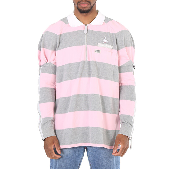Burberry Men's Long-sleeved Zip Detail Striped Polo Shirt