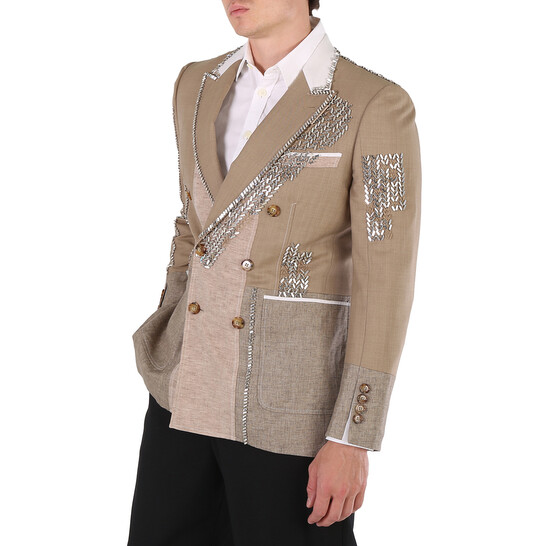 Burberry Men's Pecan Melange Crystal Embroidered Wool-blend