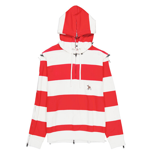 Burberry Men's Red Zip Detail Striped Cotton Hoodie, Size