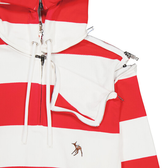 Burberry Men's Red Zip Detail Striped Cotton Hoodie, Size