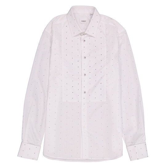 Burberry Men's White Cotton Poplin Embellished Dress Shirt