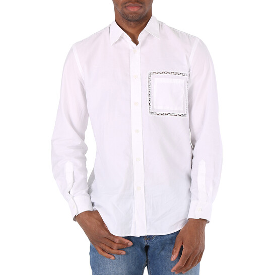 Burberry Optic White Cotton Poplin Classic Fit Lace Detail