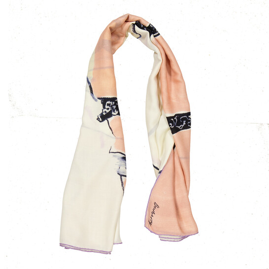 Burberry Peach Cashmere Swan Print Scarf 8085114 Burberry Peach Cashmere Swan Print Scarf 8085114