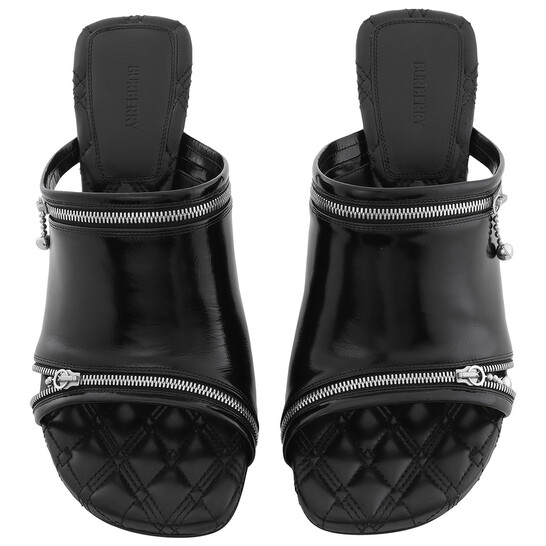 サンダル・ミュール Burberry SS24 Black leather Peep mules (8080259 A1189) Burberry Peep 85mm Leather Slip-On Sandals, Brand Size 38