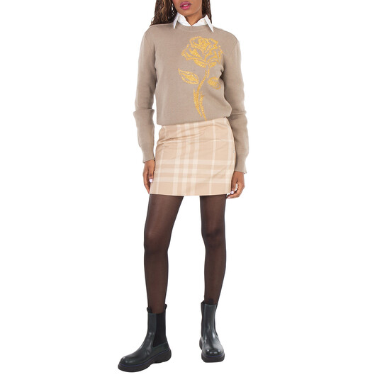 Burberry Rose Embellished Wool-Blend Sweater, Size XX-Small