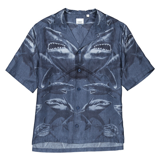 Burberry Shark Print Short Sleeve Shirt, Size Small 8067833