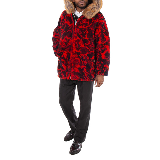 Burberry Shearling Jacket With Floral Print, Size Large