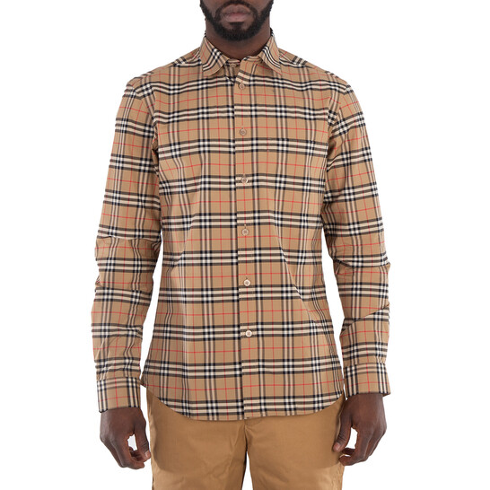Burberry Small Scale Check Stretch Cotton Long-sleeve Shirt, Size