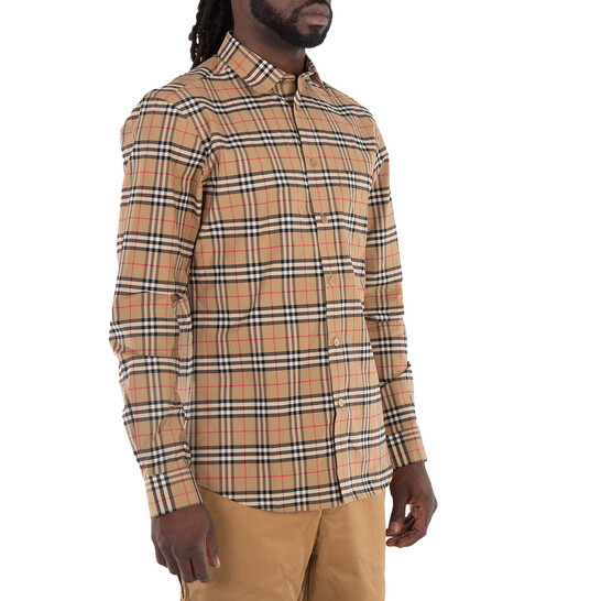 Burberry Small Scale Check Stretch Cotton Long-sleeve Shirt, Size