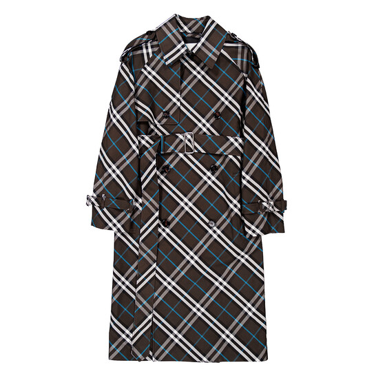Burberry Snug Check-Print Long Trench Coat, Brand Size 6 ( US Size