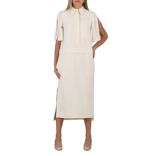 Burberry Split Detail Silk Wool Shirt Dress In Off White Burberry Split Detail Silk Wool Shirt Dress In Off White