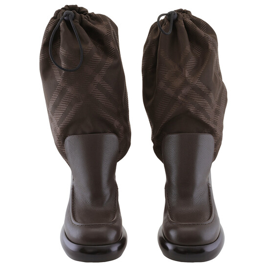 Burberry Square-Toe Check-Print Boots, Brand Size 37 US Size