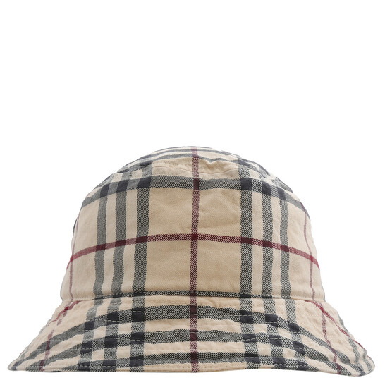 Burberry Stone Check Cotton Twill Woven Bucket Hat, Size